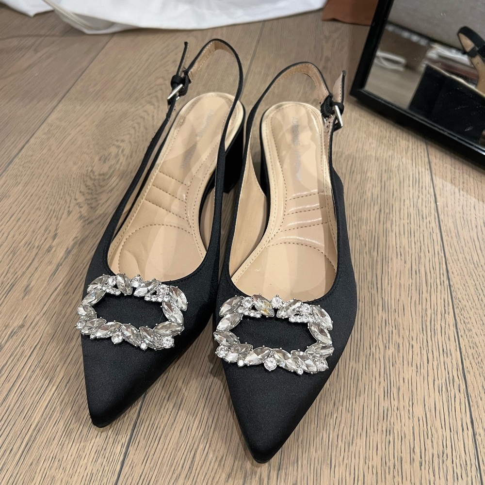 Jewel Buckle Slingback Heels - New Without Tags